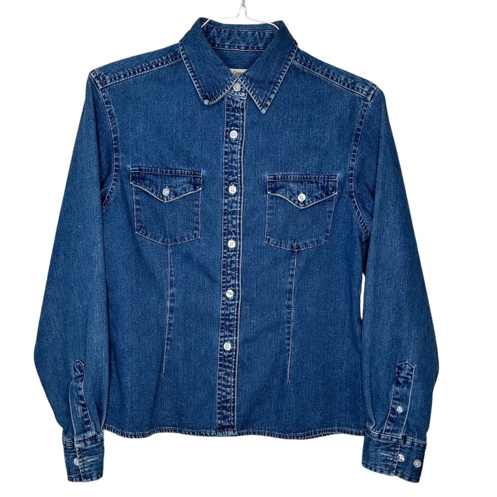 Casual Connection Women’s Denim Button Up Long Sleeves Shirt Medium